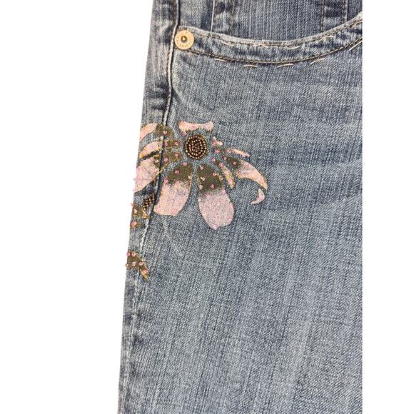 Vintage Z Cavaricci Jeans Embroidered Embellished Flowers light wash Sz 16 - Picture 8 of 9